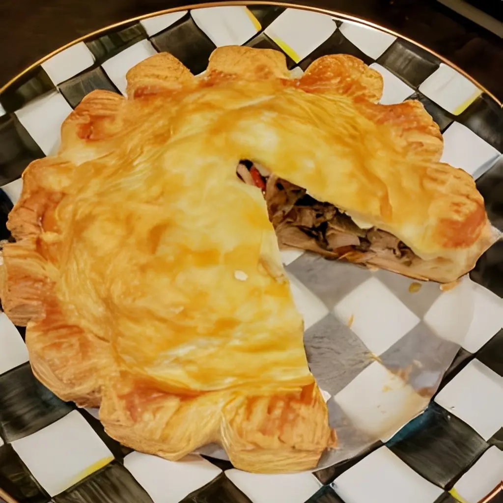 Savory pie on checkered plate