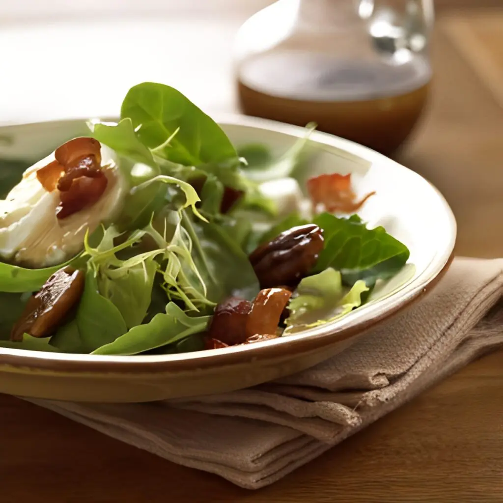 Gourmet salad on a beige plate