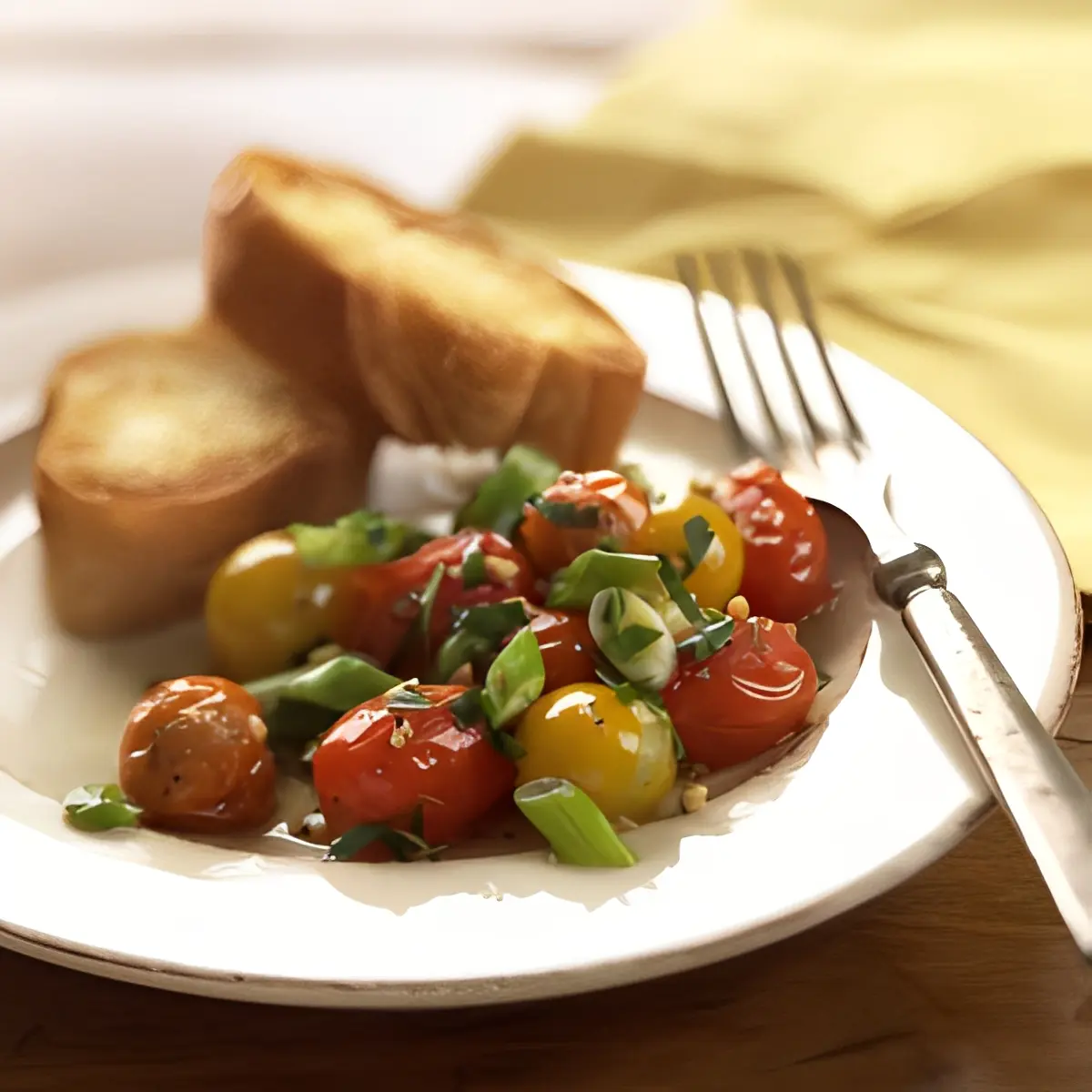 Fresh salad with toasted bread slices