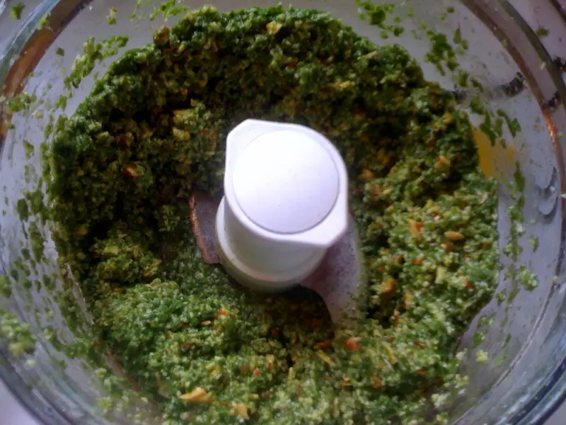 Finished pesto in food processor